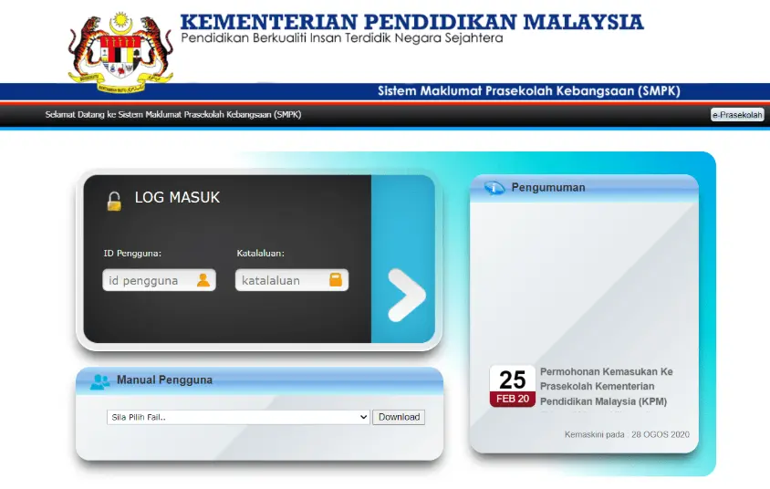 SMPK KPM Login 2.0 Prasekolah online (smpk.moe.gov.my) 2025 2 smpk login