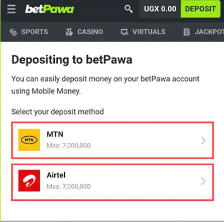 Betpawa Uganda Login APP (livescores, Bet Small, Win Big) 2025 18 Select deposit Method