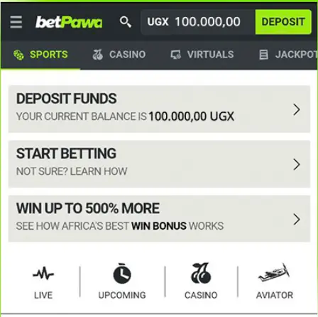 Betpawa Uganda Login APP (livescores, Bet Small, Win Big) 2025 21 deposit funds