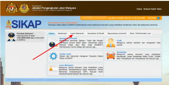 Click the Lesen Memandu Tab After Logging In