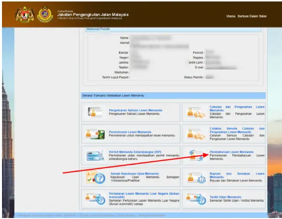 Select 'Pembaharuan Lesen Memandu' Option